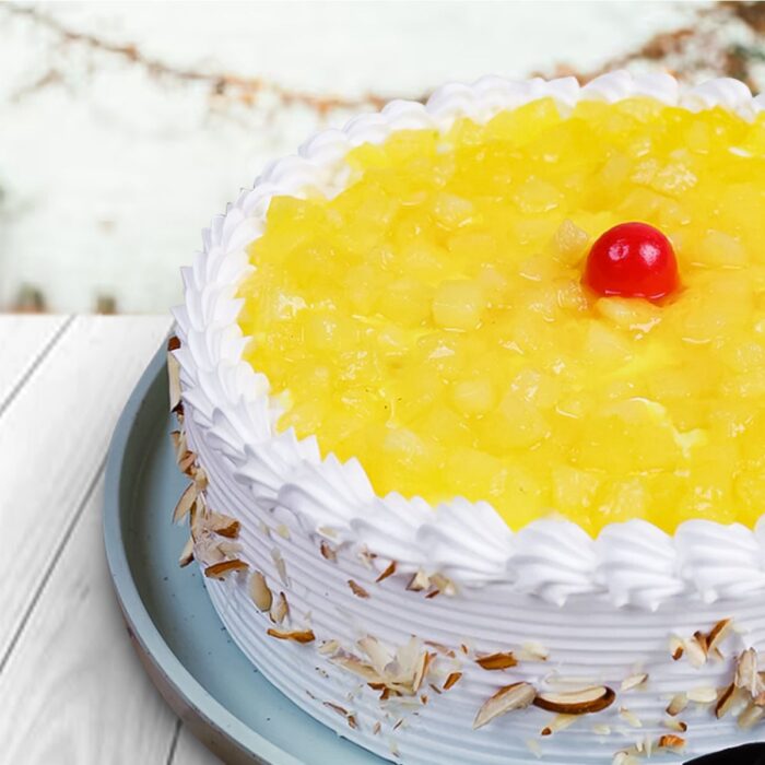 Fresh Pineapple Cream Cake And Two Layer Beads Rakhi