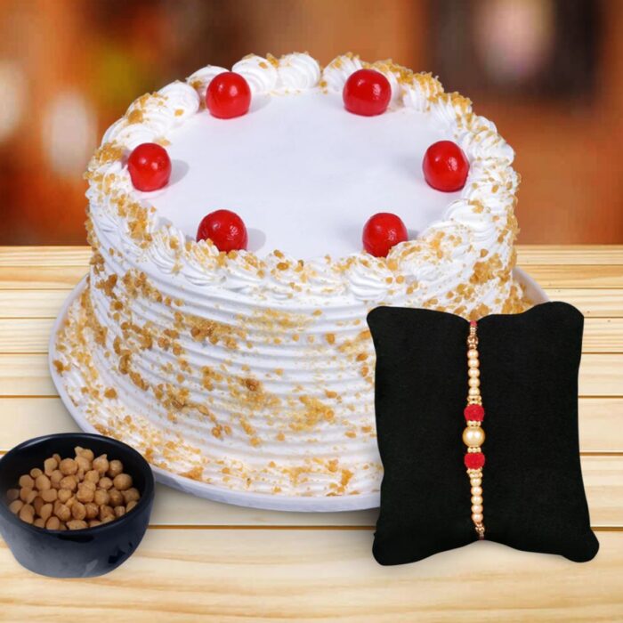 Butter Scotch Cake With Pearl Rakhi For Brother